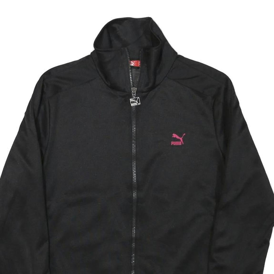 PUMA Womens Black Pink Logo Jacket M Polyester Blend Zip Athletic Track Top
