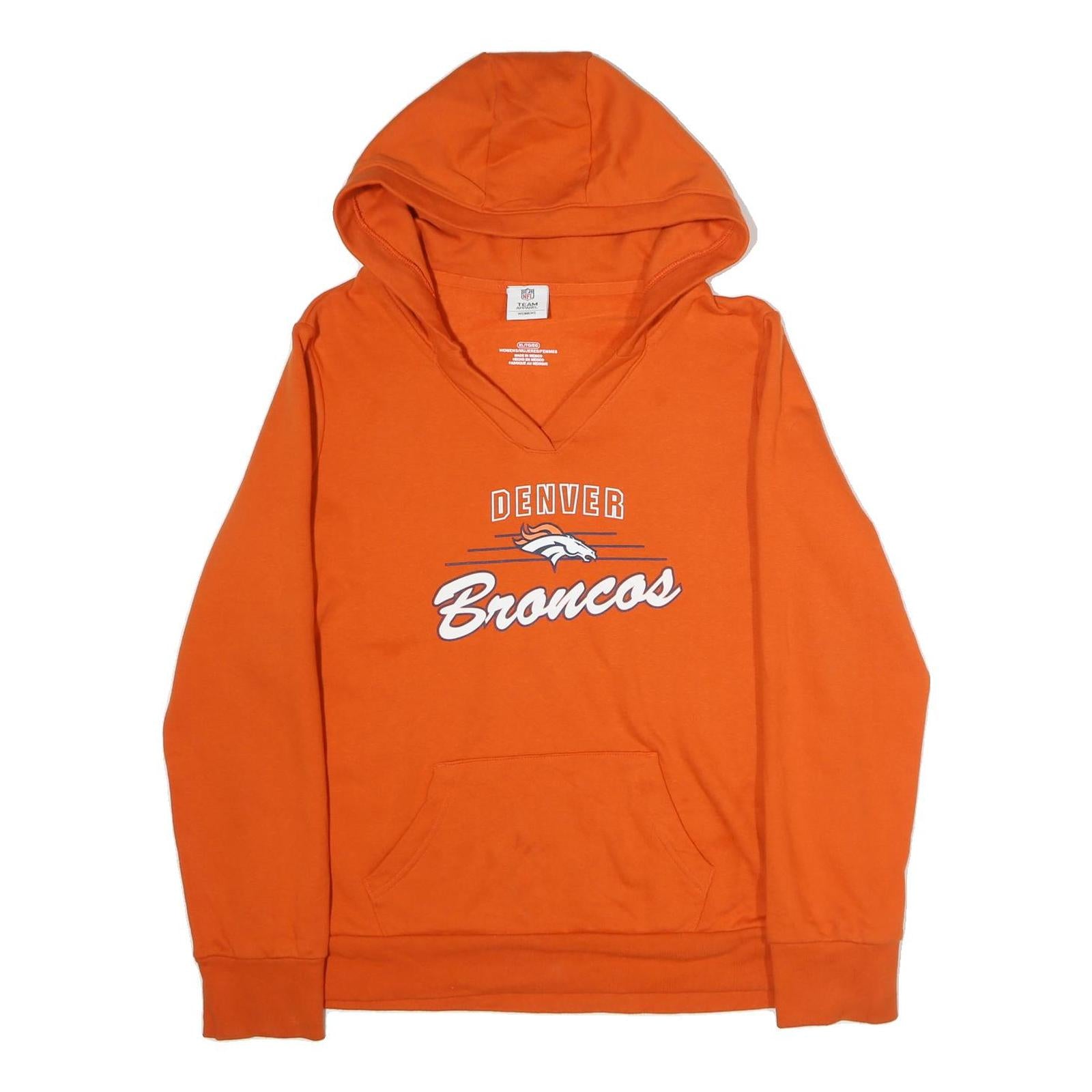 NFL Mens Orange Denver Broncos Hoodie XL Cotton Pullover Sweatshirt