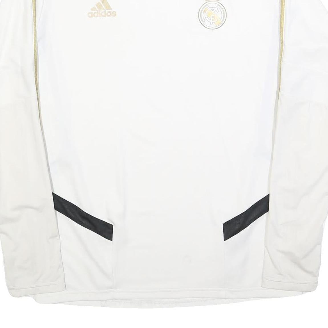ADIDAS Mens White & Gold Football Shirt L Long Sleeve Crew Neck Real Madrid