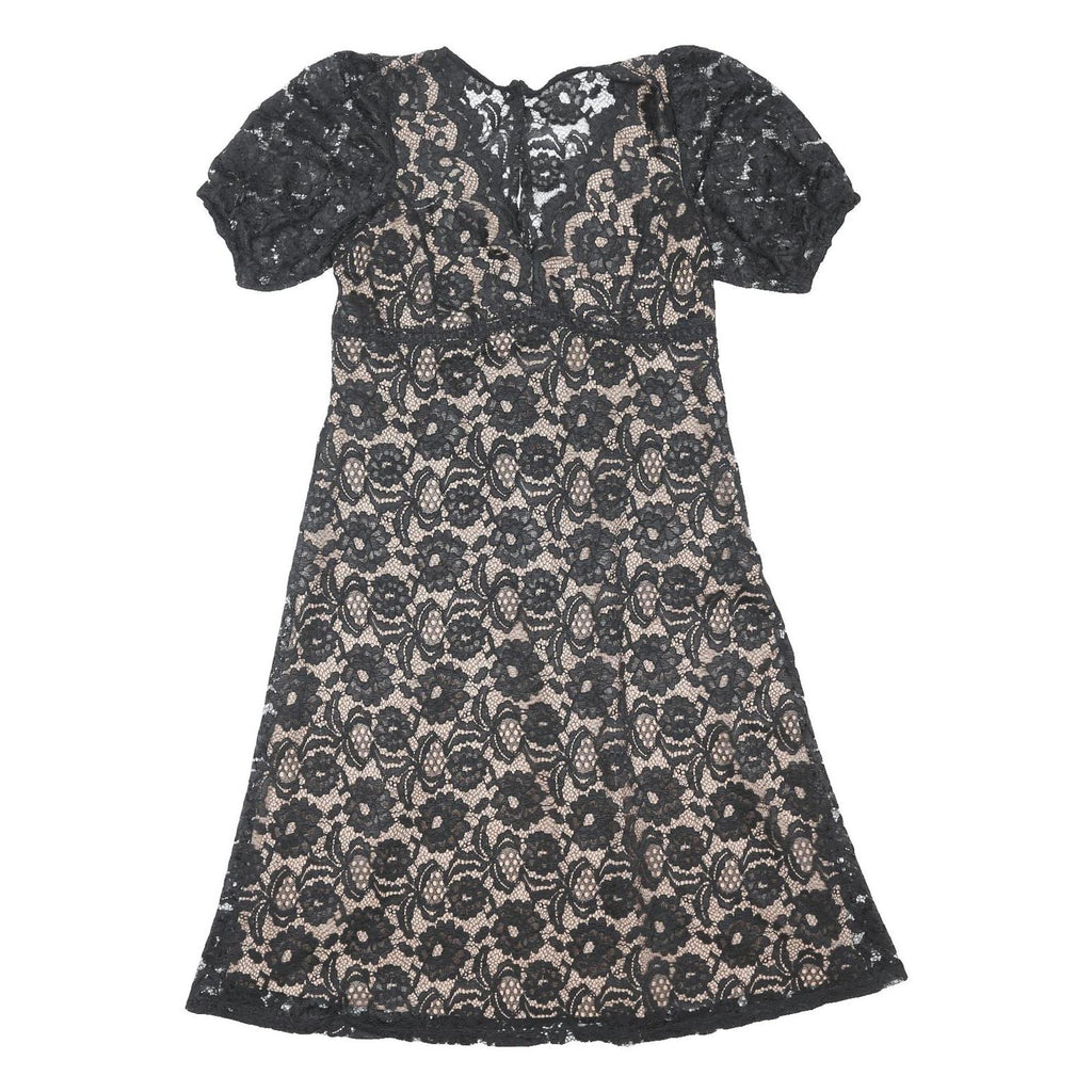 LIPSY Womens Black & Nude Fit & Flare Lace Short Sleeve Knee Length Dress UK 16