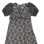 LIPSY Womens Black & Nude Fit & Flare Lace Short Sleeve Knee Length Dress UK 16