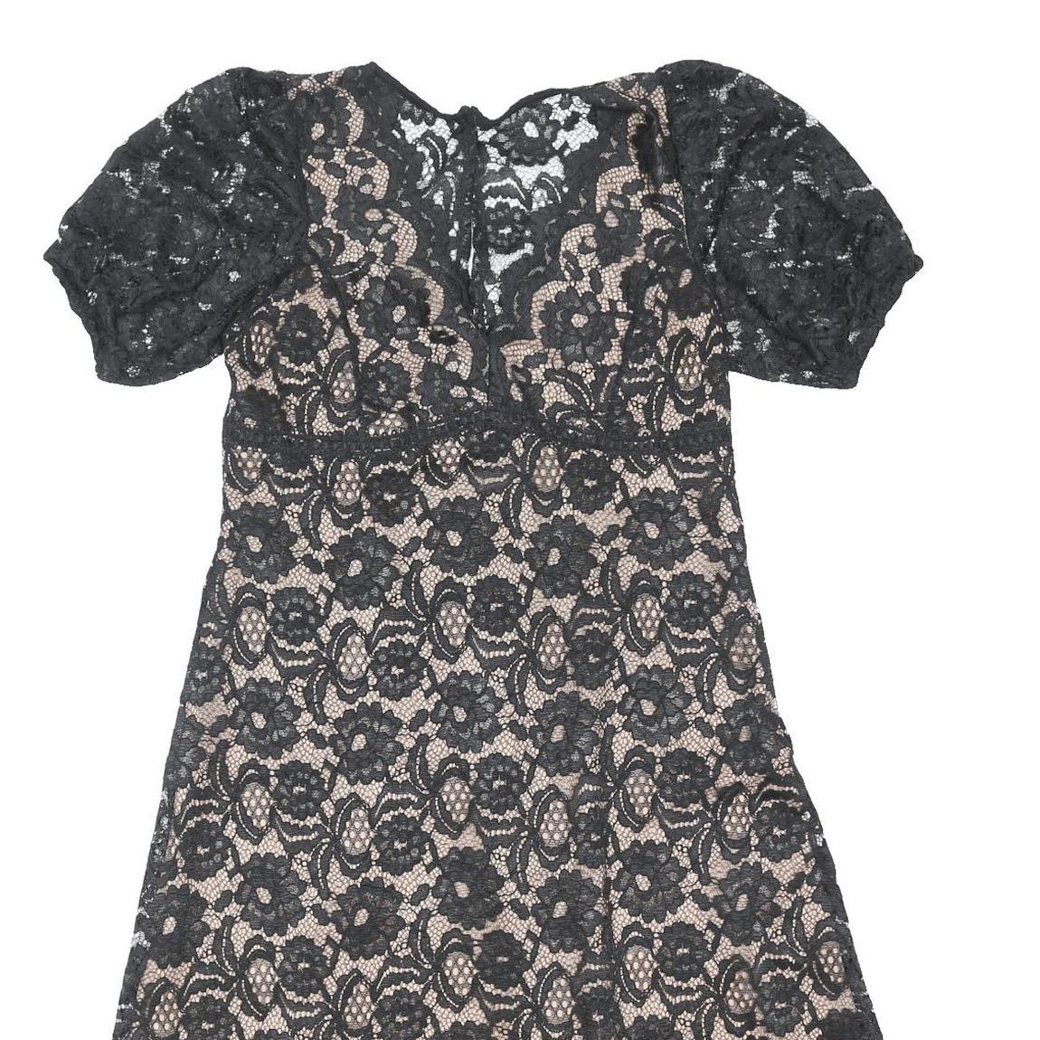 LIPSY Womens Black & Nude Fit & Flare Lace Short Sleeve Knee Length Dress UK 16