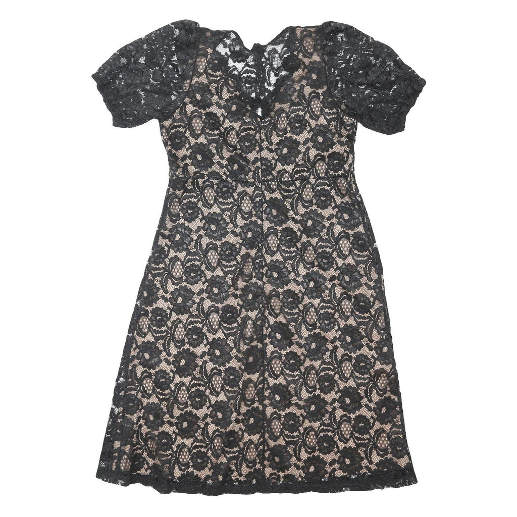 LIPSY Womens Black & Nude Fit & Flare Lace Short Sleeve Knee Length Dress UK 16
