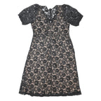 LIPSY Womens Black & Nude Fit & Flare Lace Short Sleeve Knee Length Dress UK 16