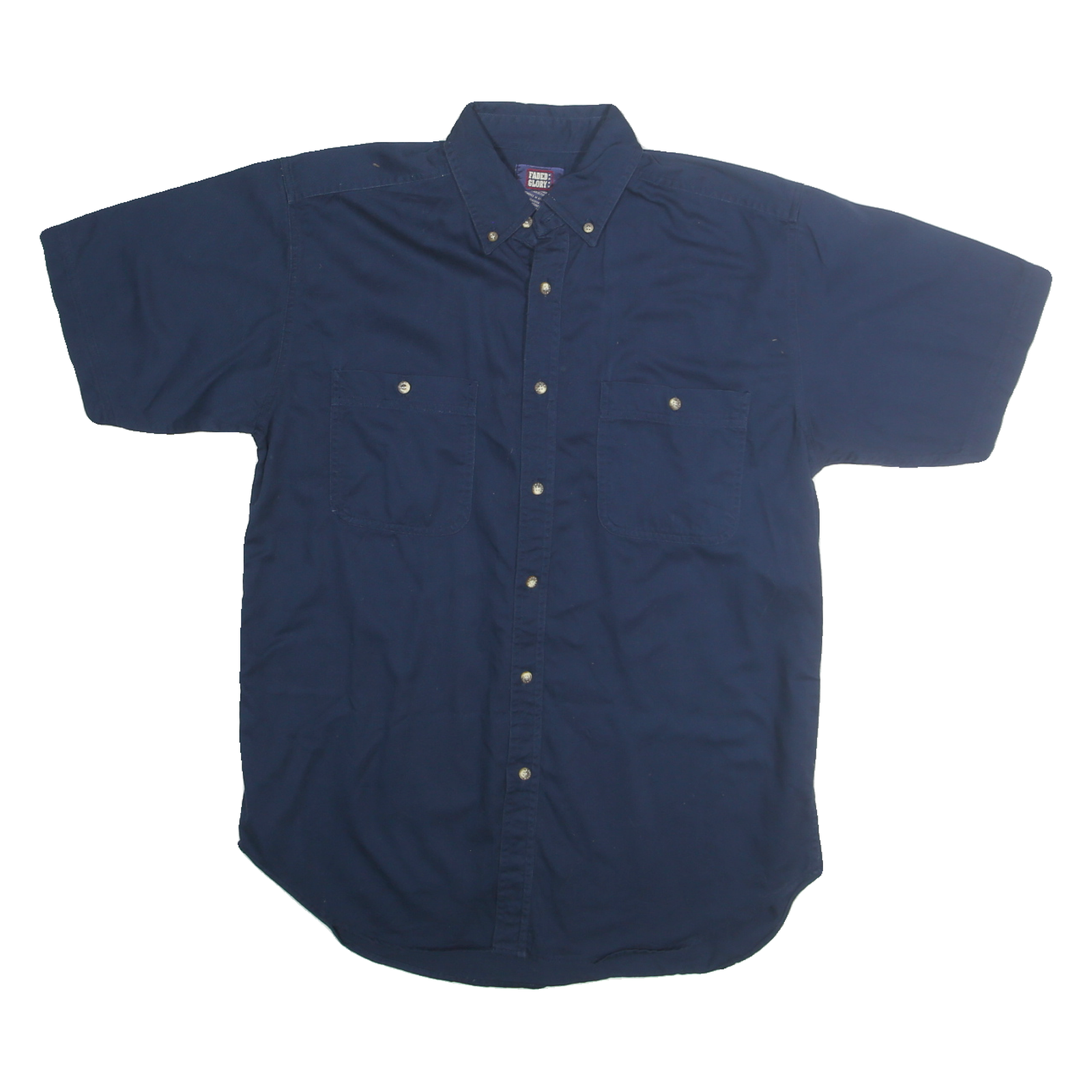 FADED GLORY Mens Navy Blue Shirt M Cotton Button-Down Short Sleeve Casual
