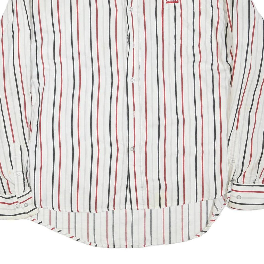 AVIREX Mens White & Red & Black Striped Shirt 2XL Cotton Blend Casual Button