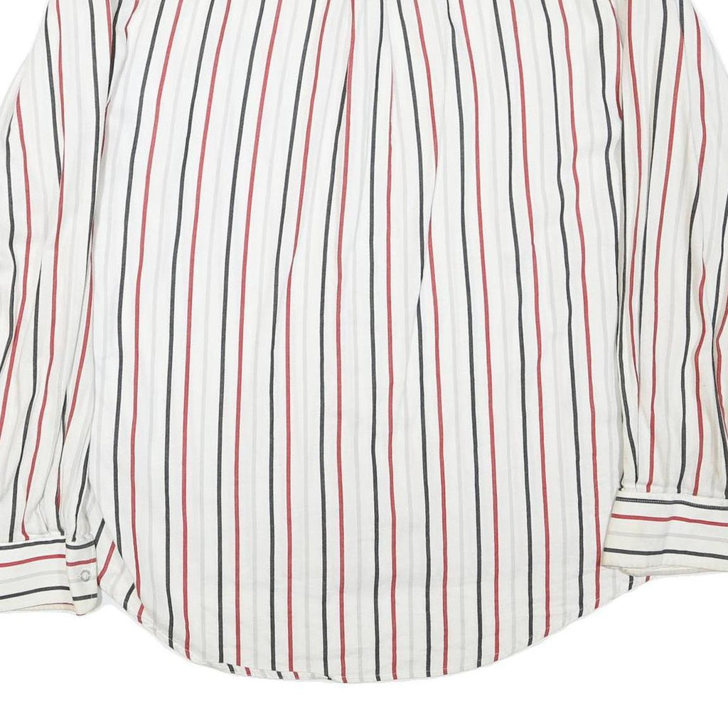 AVIREX Mens White & Red & Black Striped Shirt 2XL Cotton Blend Casual Button