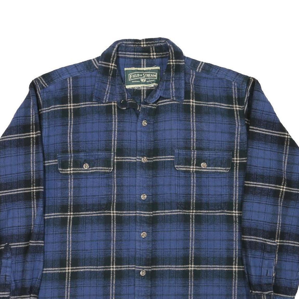 FIELD & STREAM Mens Blue Black Checked Cotton Blend Shirt L Casual Long Sleeve