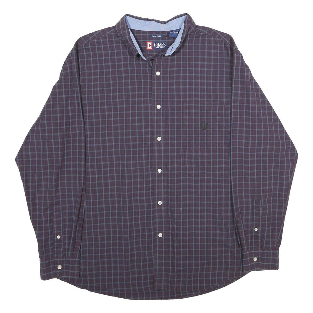 CHAPS Mens Maroon & Blue Check Shirt XL Classic Button Down Cotton Blend