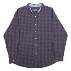 CHAPS Mens Maroon & Blue Check Shirt XL Classic Button Down Cotton Blend