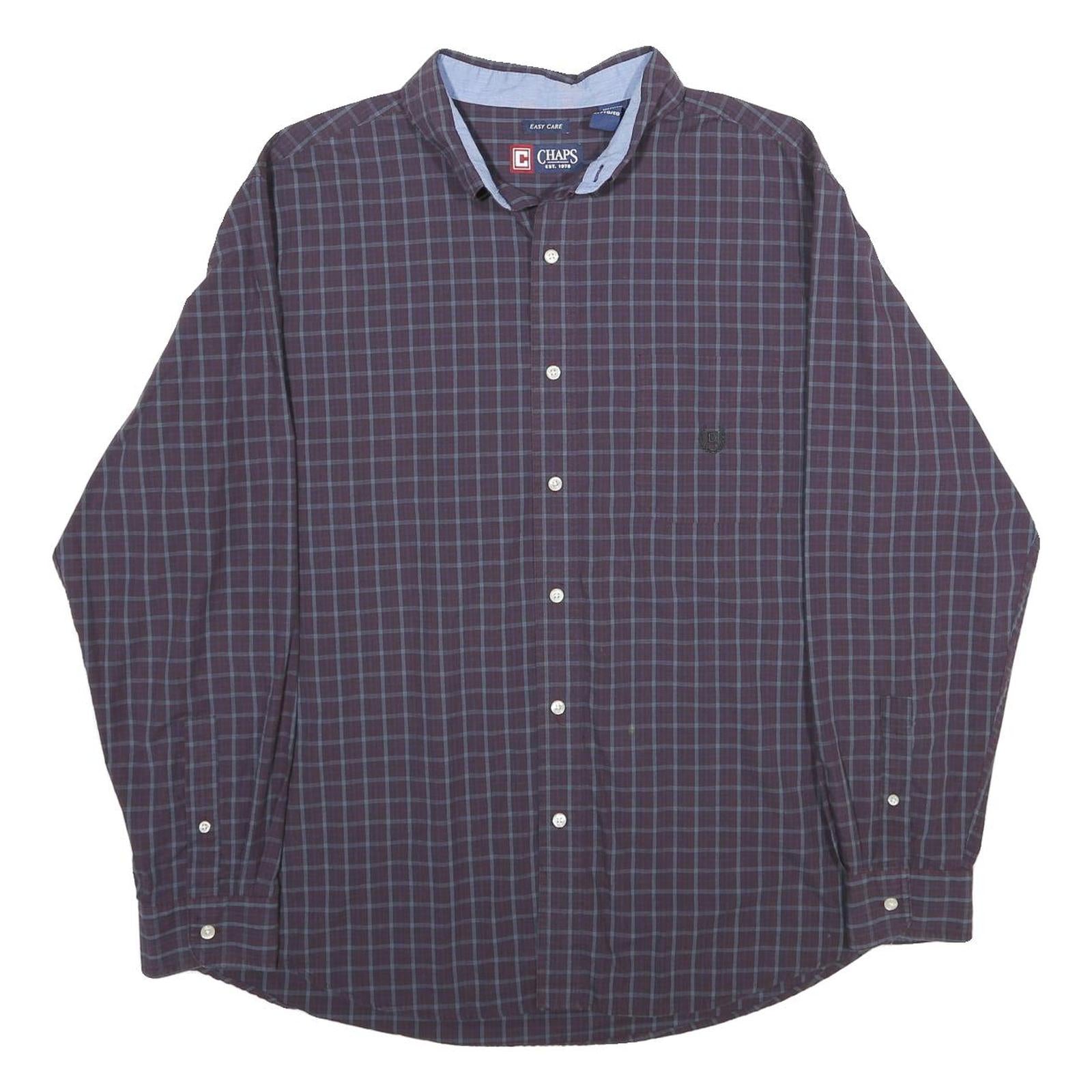 CHAPS Mens Maroon & Blue Check Shirt XL Classic Button Down Cotton Blend