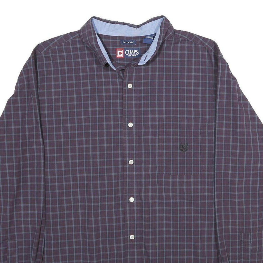 CHAPS Mens Maroon & Blue Check Shirt XL Classic Button Down Cotton Blend