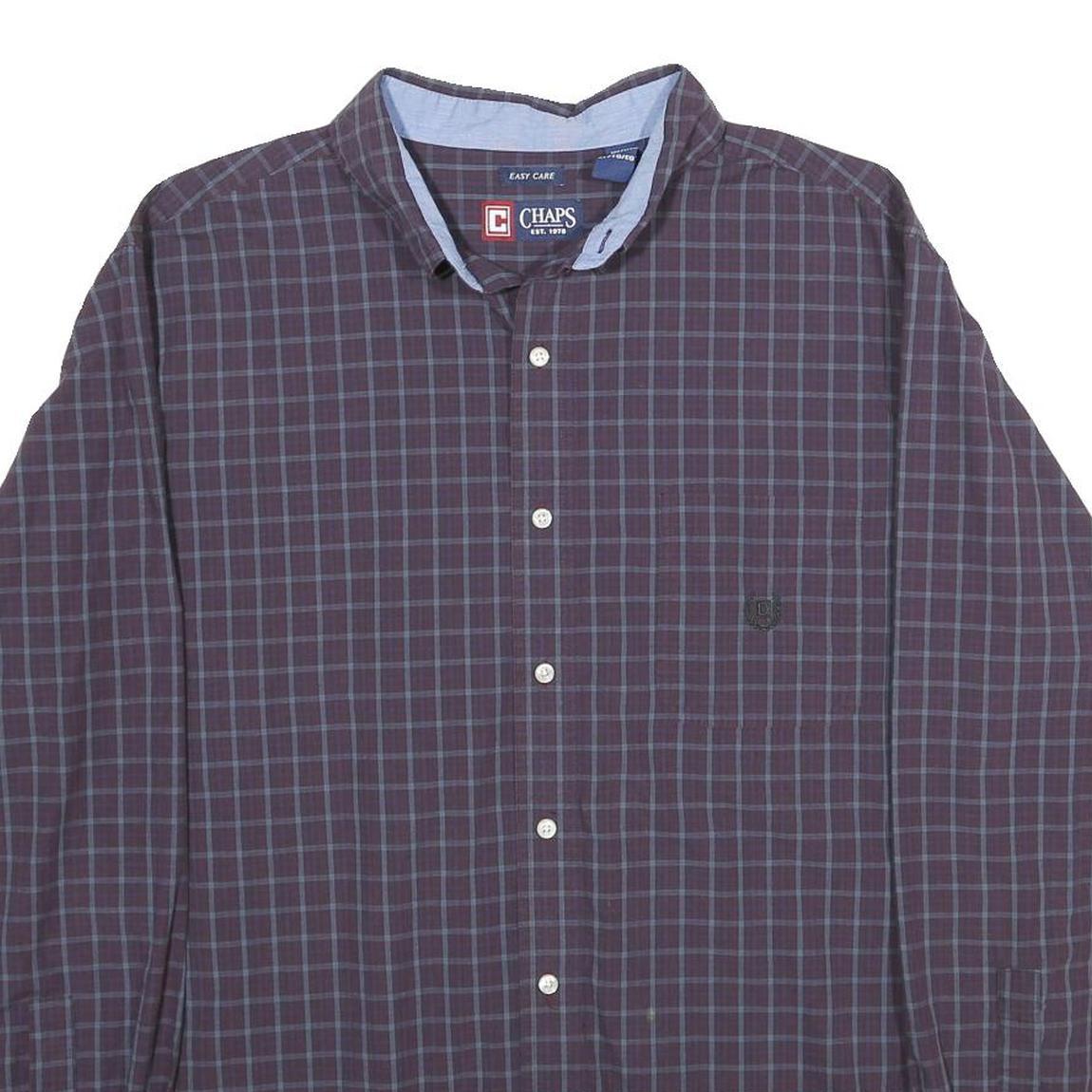 CHAPS Mens Maroon & Blue Check Shirt XL Classic Button Down Cotton Blend