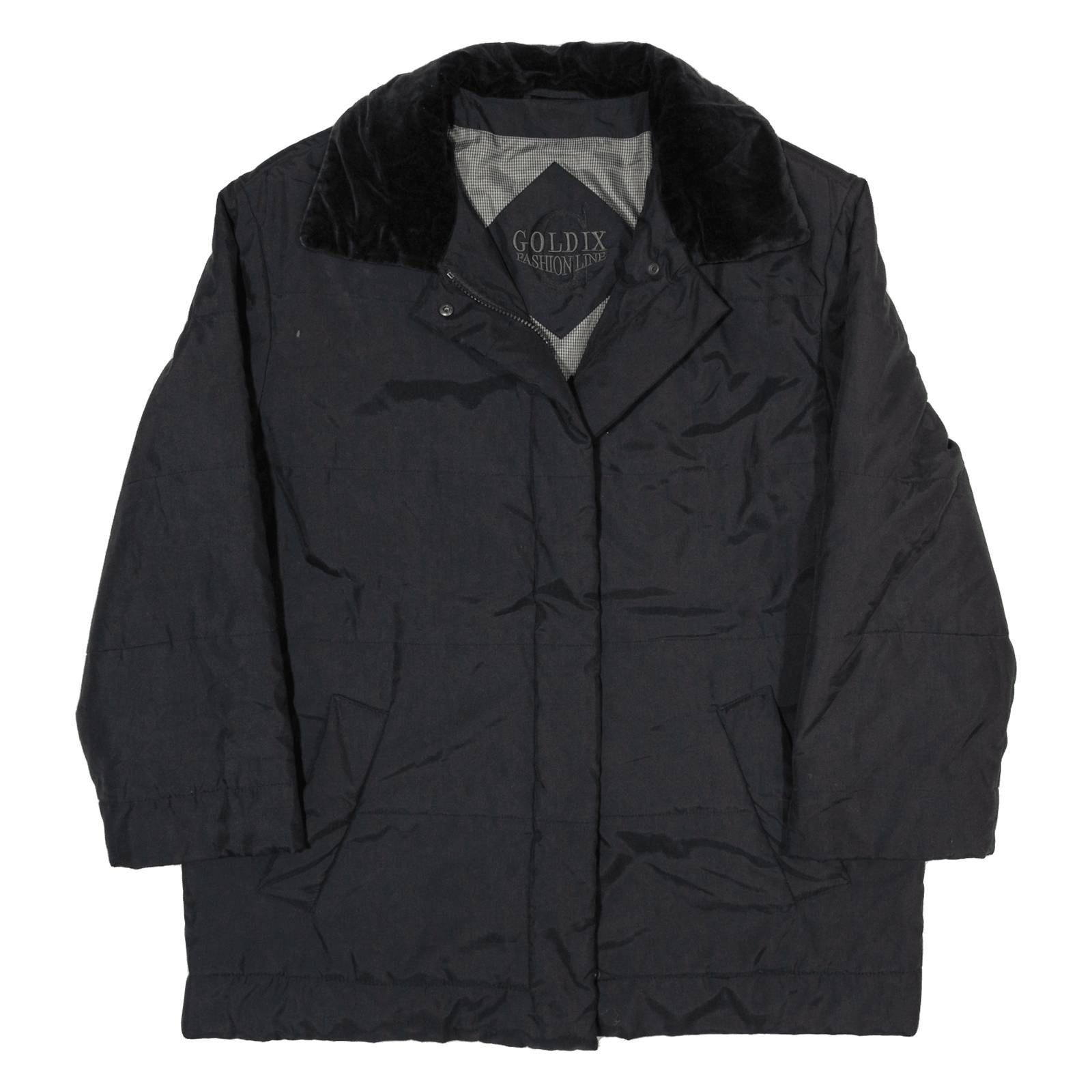 GOLDFIX Womens Puffer Jacket Black 90s UK 16