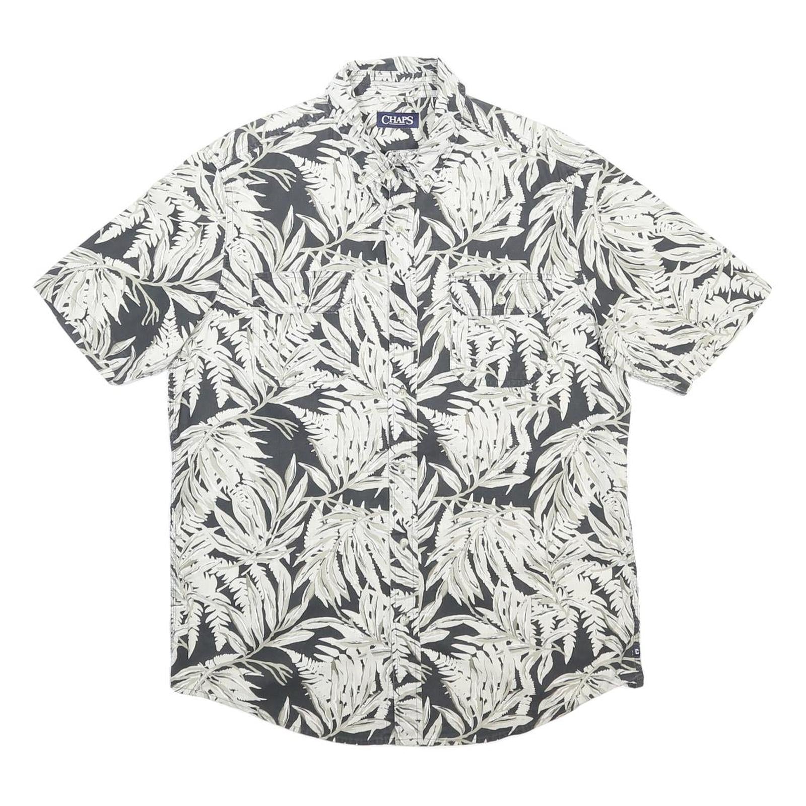 CHAPS Mens Black & Cream Floral Cotton Shirt M Button Front Classic Fit