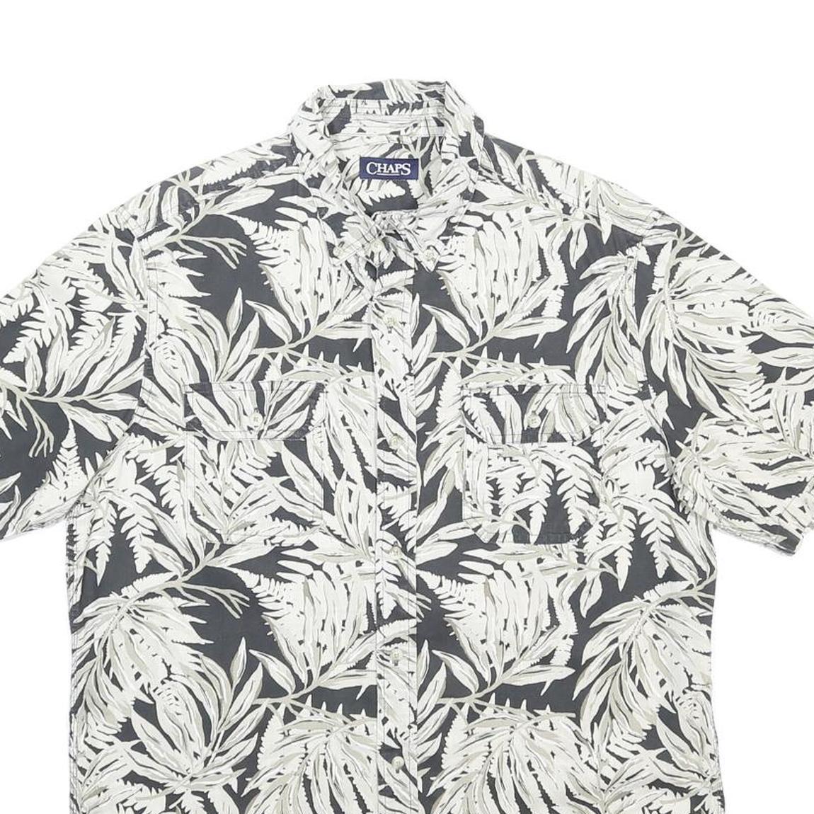 CHAPS Mens Black & Cream Floral Cotton Shirt M Button Front Classic Fit