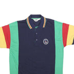 COURT CLUB Mens Navy Green Red & Yellow Colour Block Short Sleeve Polo Shirt L