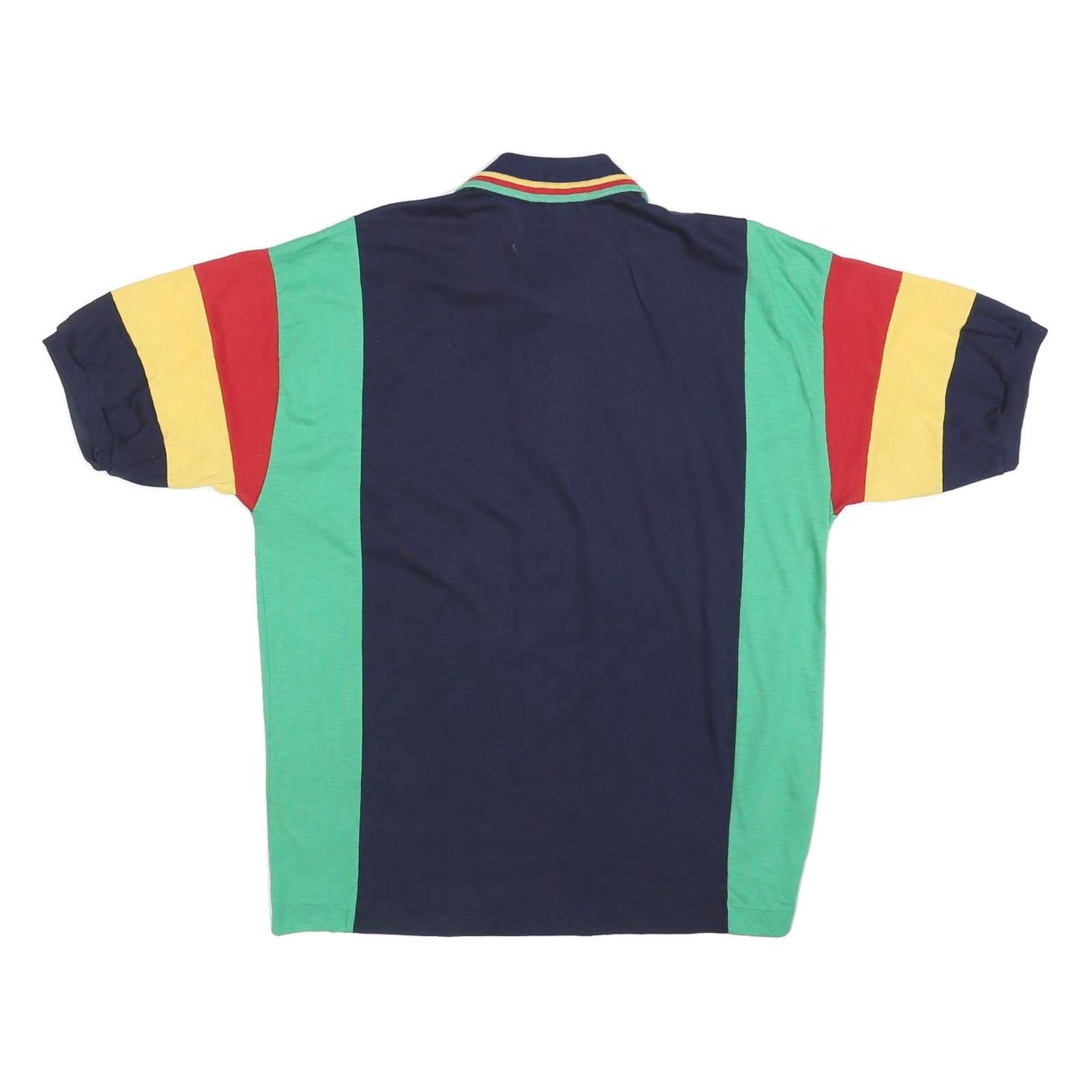 COURT CLUB Mens Navy Green Red & Yellow Colour Block Short Sleeve Polo Shirt L