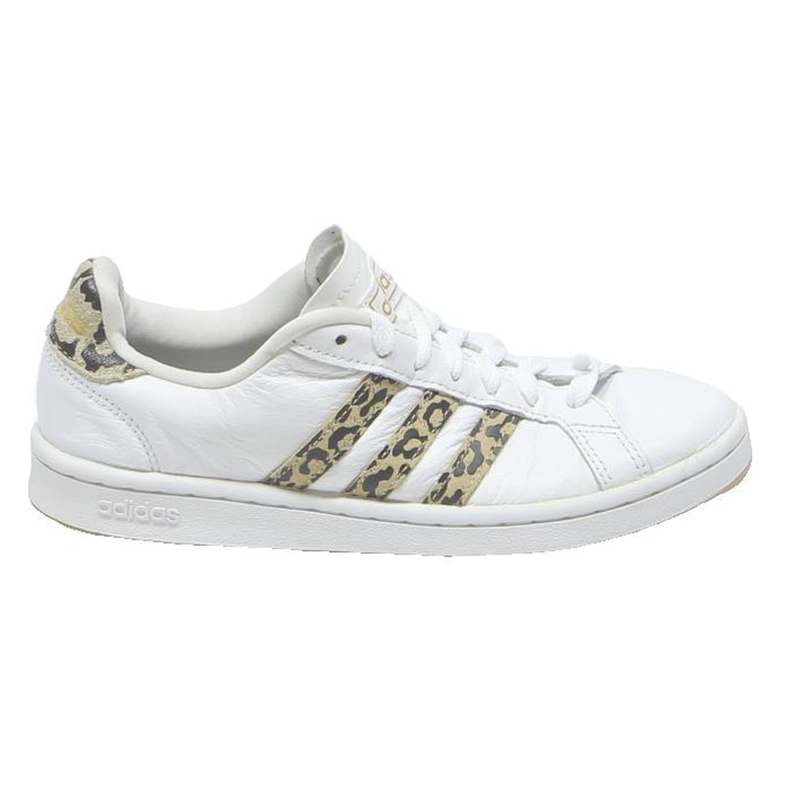 ADIDAS Grand Court Womens White & Leopard Leather Trainers UK 4.5 Casual Classic