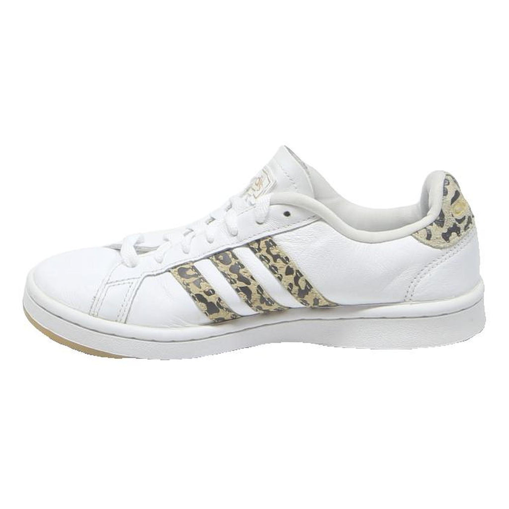 ADIDAS Grand Court Womens White & Leopard Leather Trainers UK 4.5 Casual Classic