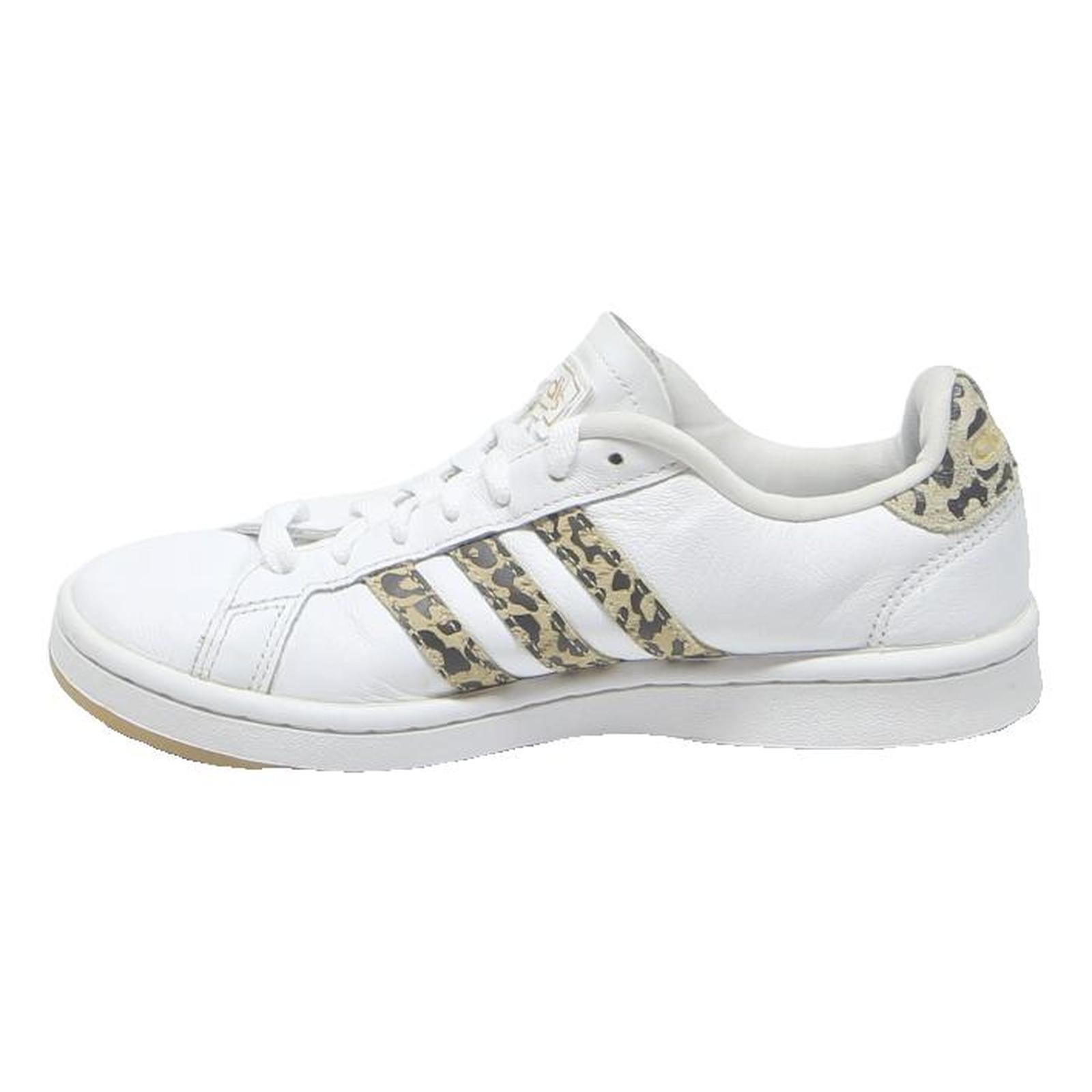 ADIDAS Grand Court Womens White & Leopard Leather Trainers UK 4.5 Casual Classic