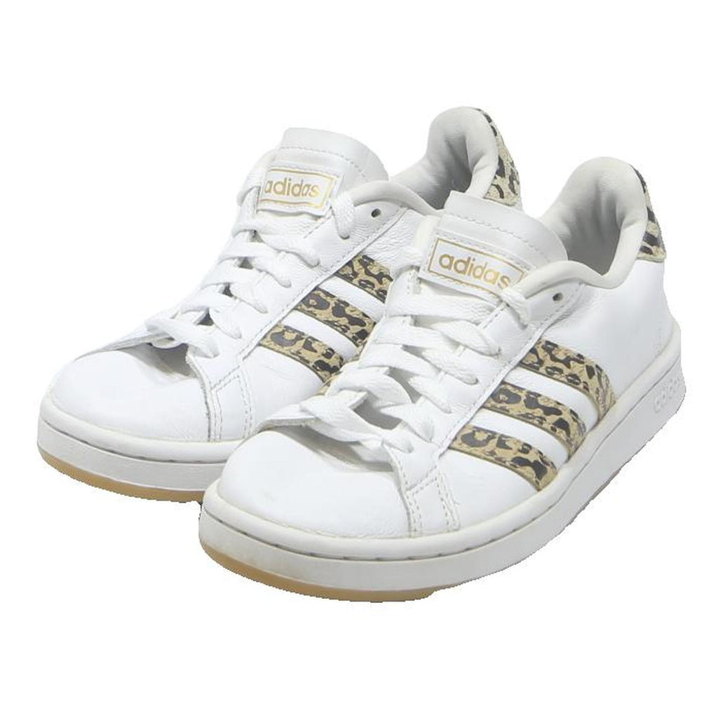 ADIDAS Grand Court Womens White & Leopard Leather Trainers UK 4.5 Casual Classic