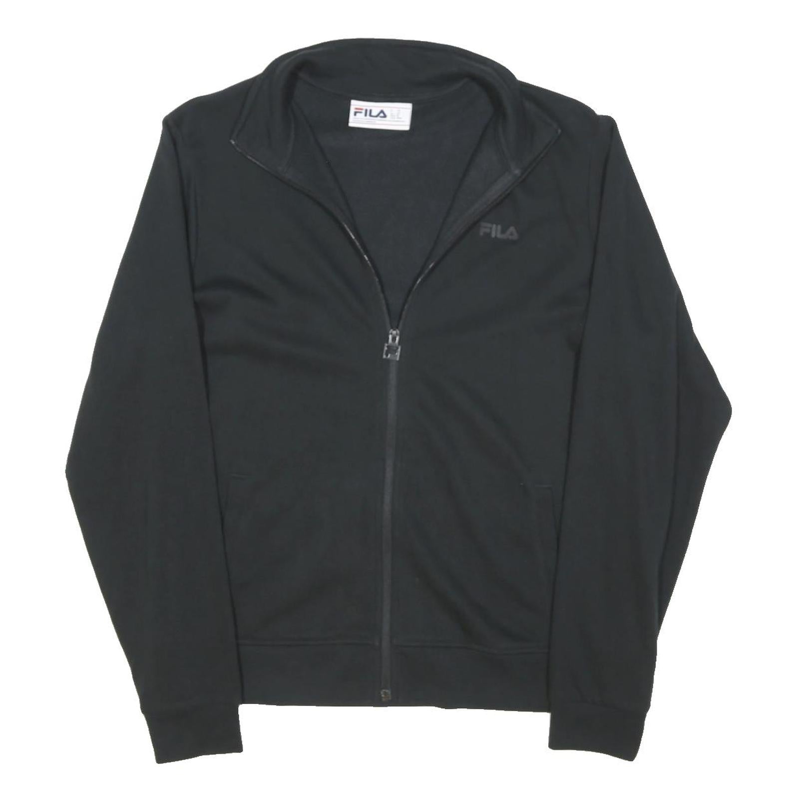 FILA Womens Black Zip Jacket M Cotton Blend Plain Sports Casual Lightweight