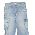 GNJ Mens Regular Fit Blue Cargo Cotton Blend Jeans W36 L26 Pockets Zip Closure