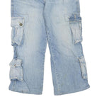 GNJ Mens Regular Fit Blue Cargo Cotton Blend Jeans W36 L26 Pockets Zip Closure