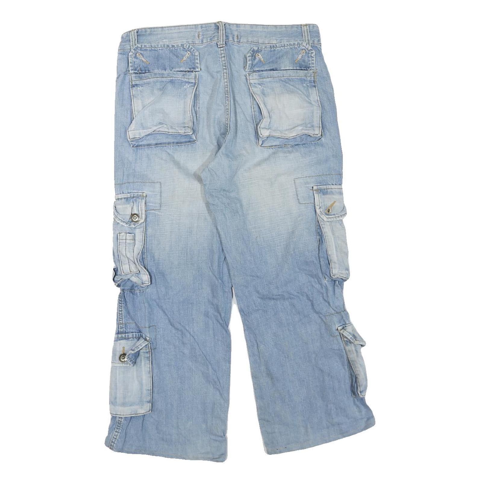 GNJ Mens Regular Fit Blue Cargo Cotton Blend Jeans W36 L26 Pockets Zip Closure