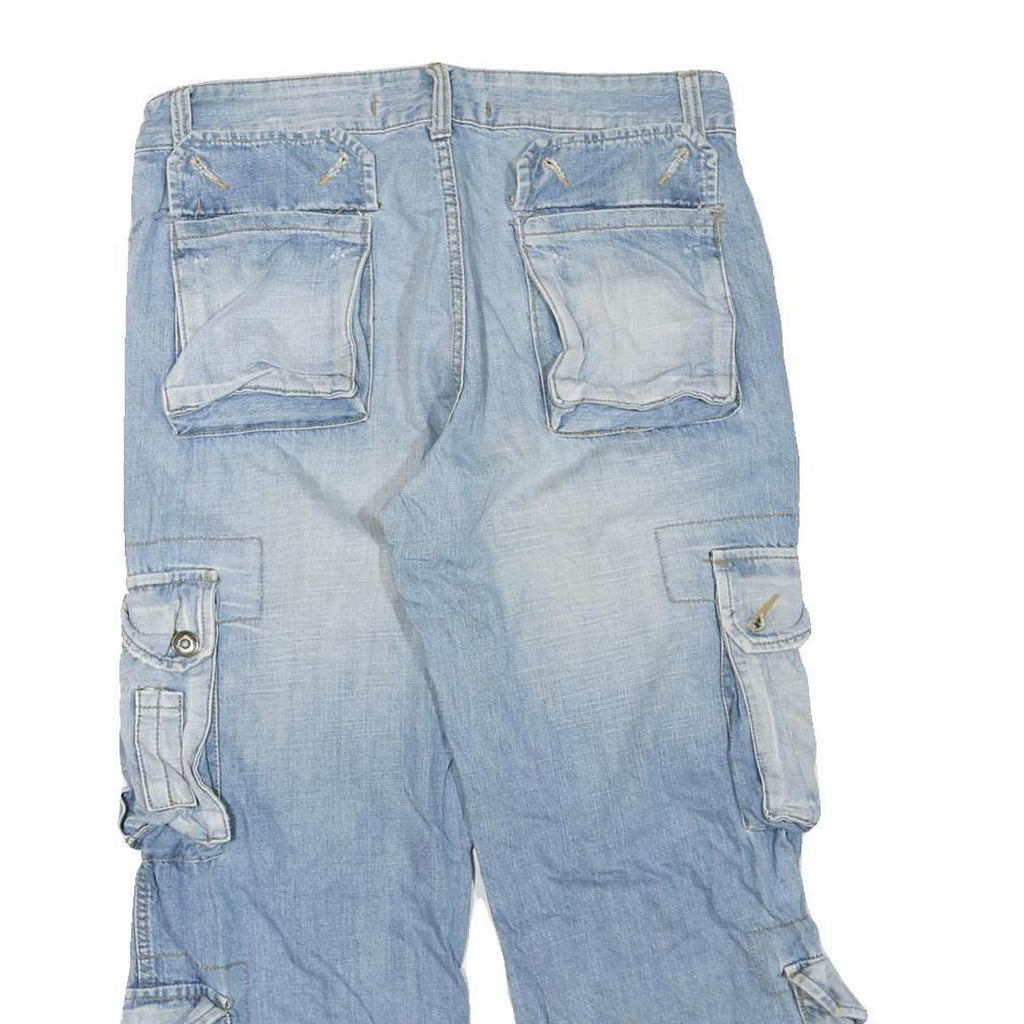 GNJ Mens Regular Fit Blue Cargo Cotton Blend Jeans W36 L26 Pockets Zip Closure