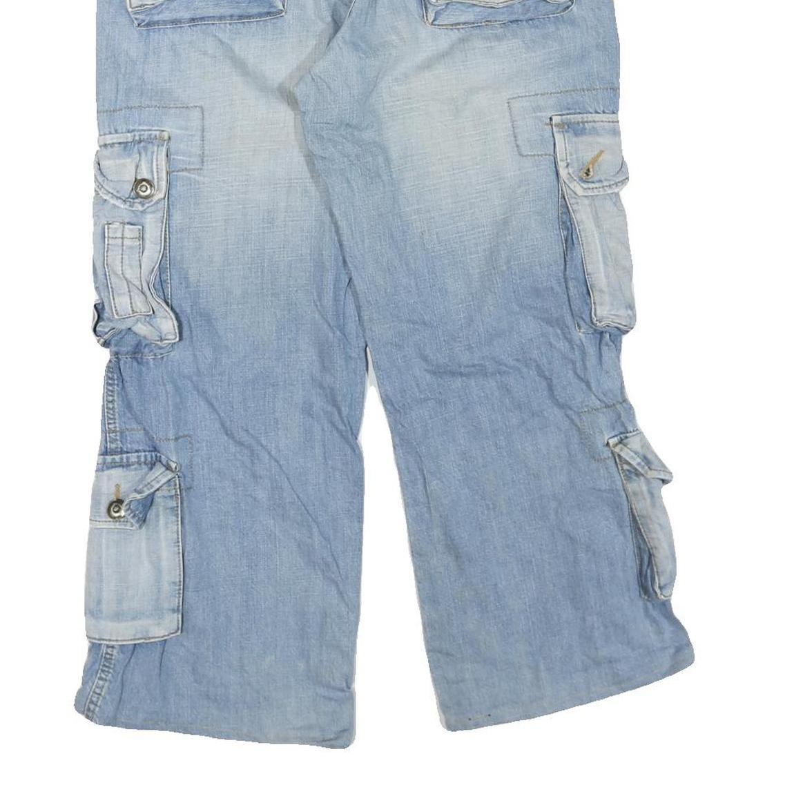 GNJ Mens Regular Fit Blue Cargo Cotton Blend Jeans W36 L26 Pockets Zip Closure