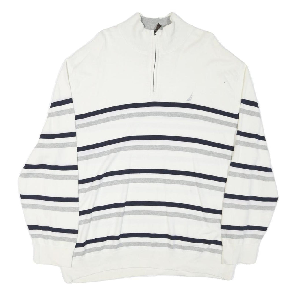 NAUTICA Mens White & Grey Striped Pattern Pullover Crew Neck Basic Knit XL