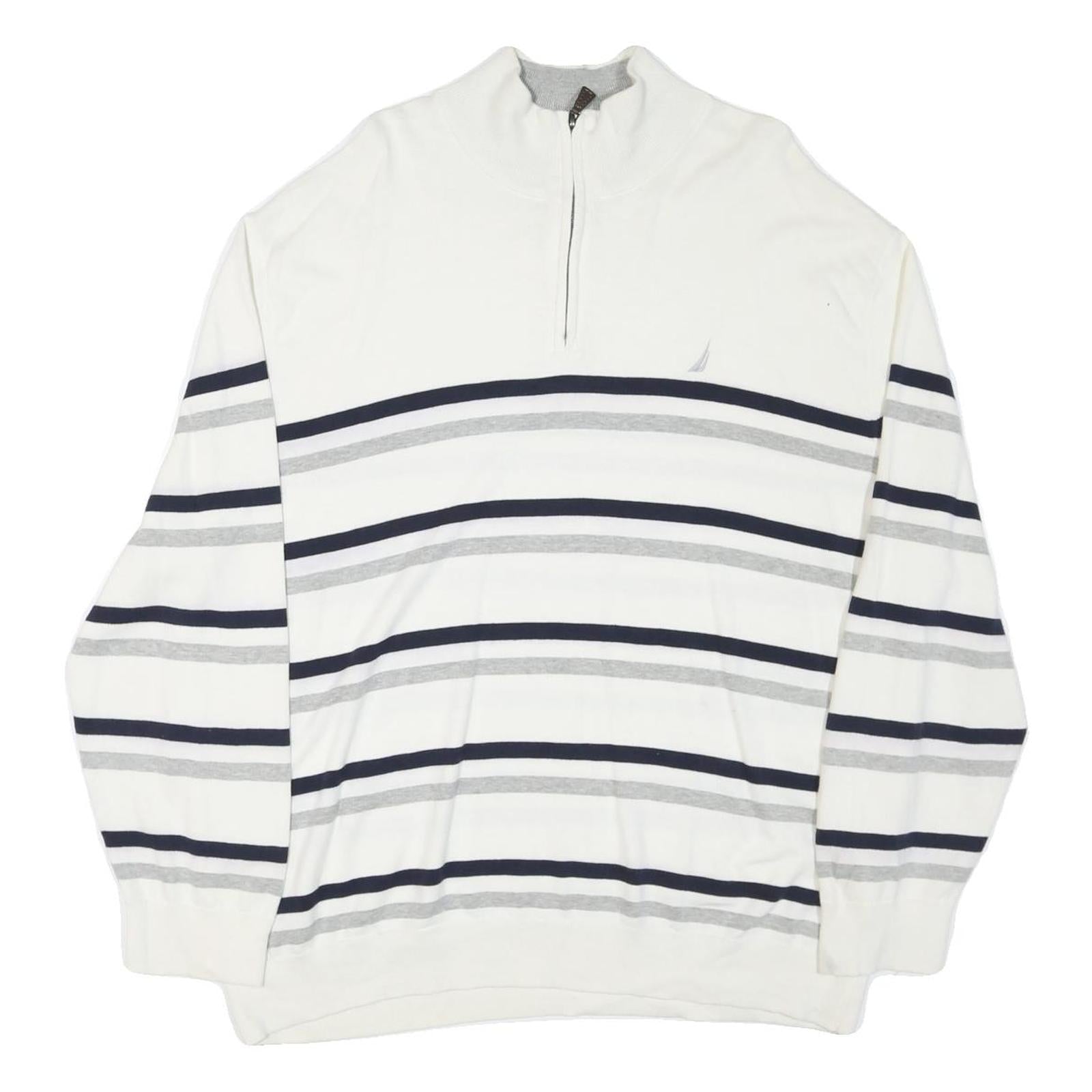 NAUTICA Mens White & Grey Striped Pattern Pullover Crew Neck Basic Knit XL