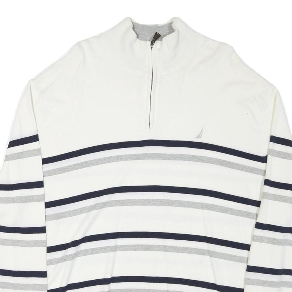 NAUTICA Mens White & Grey Striped Pattern Pullover Crew Neck Basic Knit XL