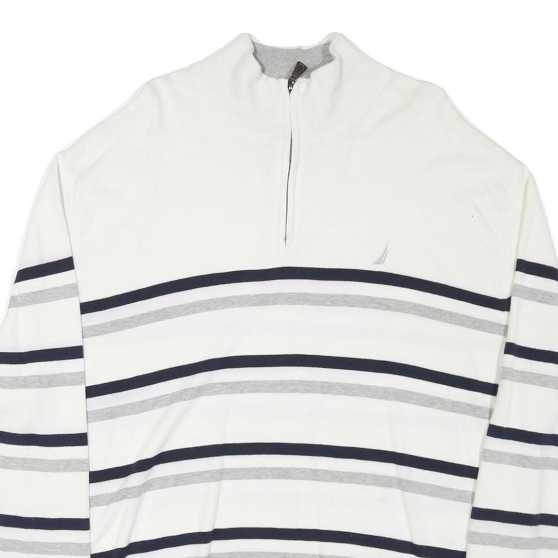NAUTICA Mens White & Grey Striped Pattern Pullover Crew Neck Basic Knit XL