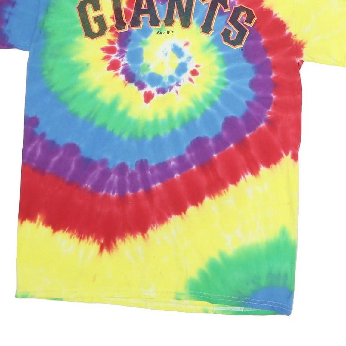 GILDAN Mens Yellow & Rainbow Tie Dye San Francisco Giants Graphic Short Sleeve