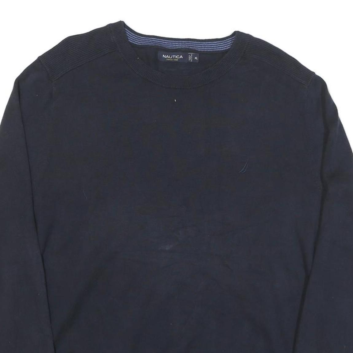 NAUTICA Mens Navy Blue Plain Cotton Blend Crew Neck Basic Knit Jumper XL
