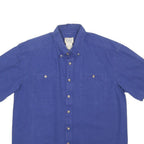 SCHMIDT Mens Blue Shirt L Cotton Short Sleeve Button Casual Classic