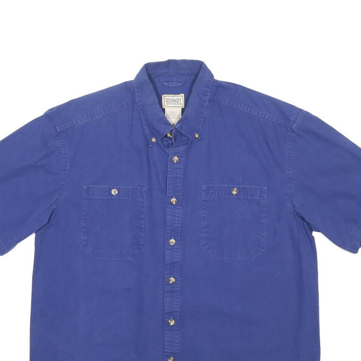 SCHMIDT Mens Blue Shirt L Cotton Short Sleeve Button Casual Classic
