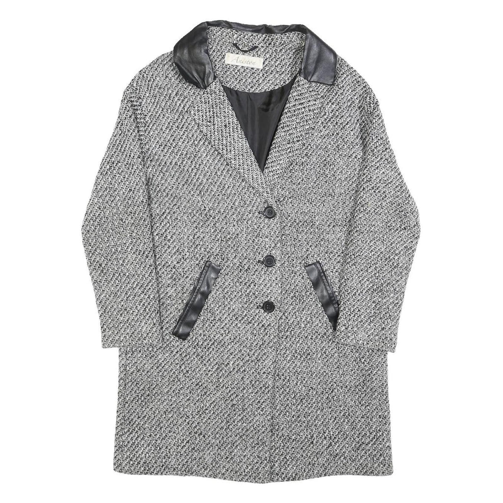 ANISTON Womens Black & White Wool Blend Button Jacket UK 14 Tweed Smart