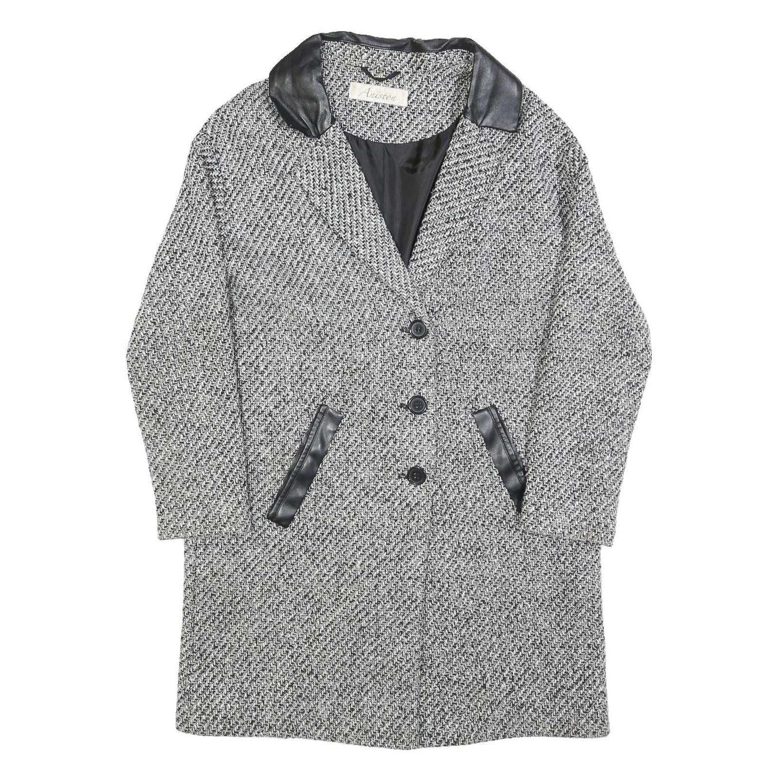 ANISTON Womens Black & White Wool Blend Button Jacket UK 14 Tweed Smart