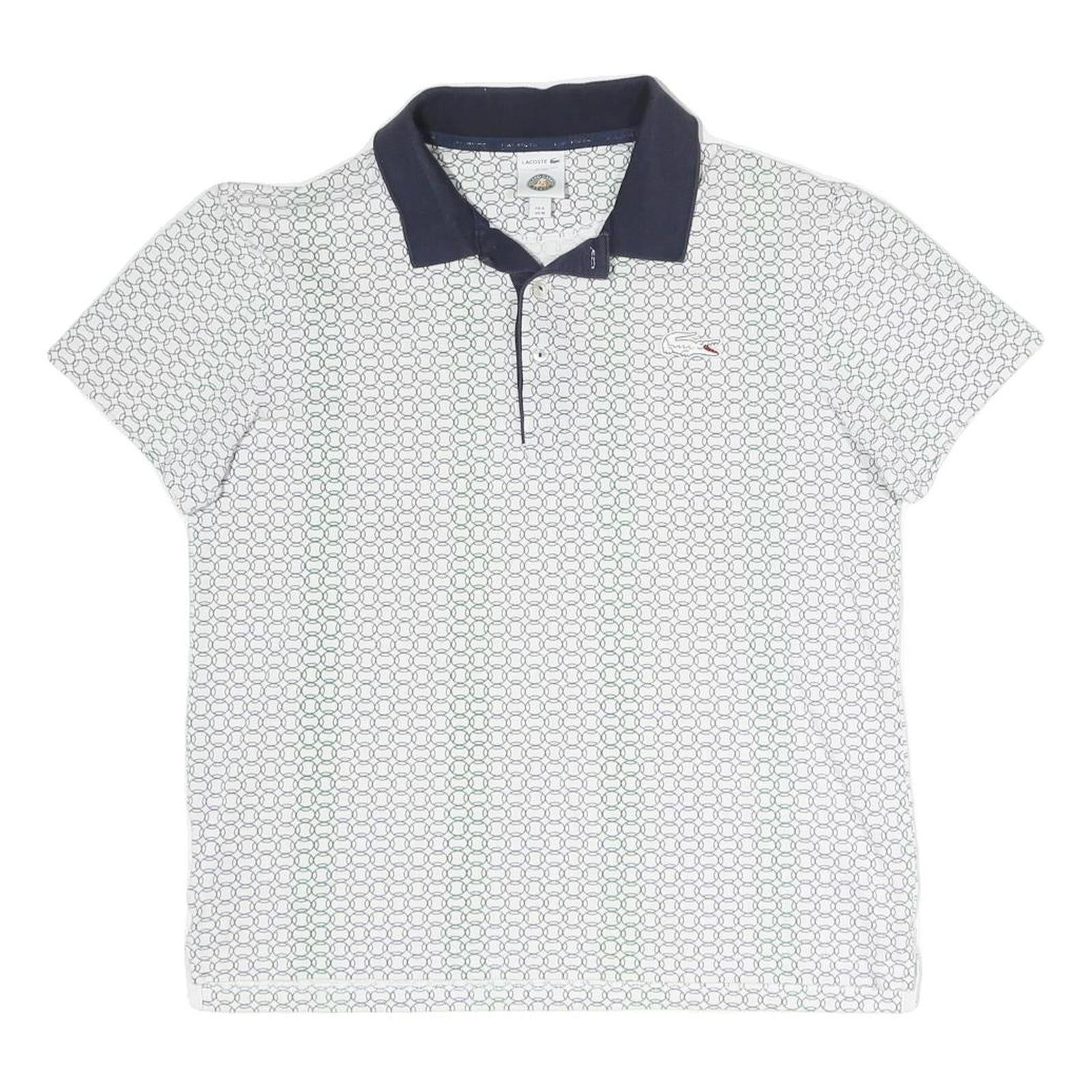 LACOSTE Mens White & Navy Blue Short Sleeve Polo Shirt M Cotton Blend Classic