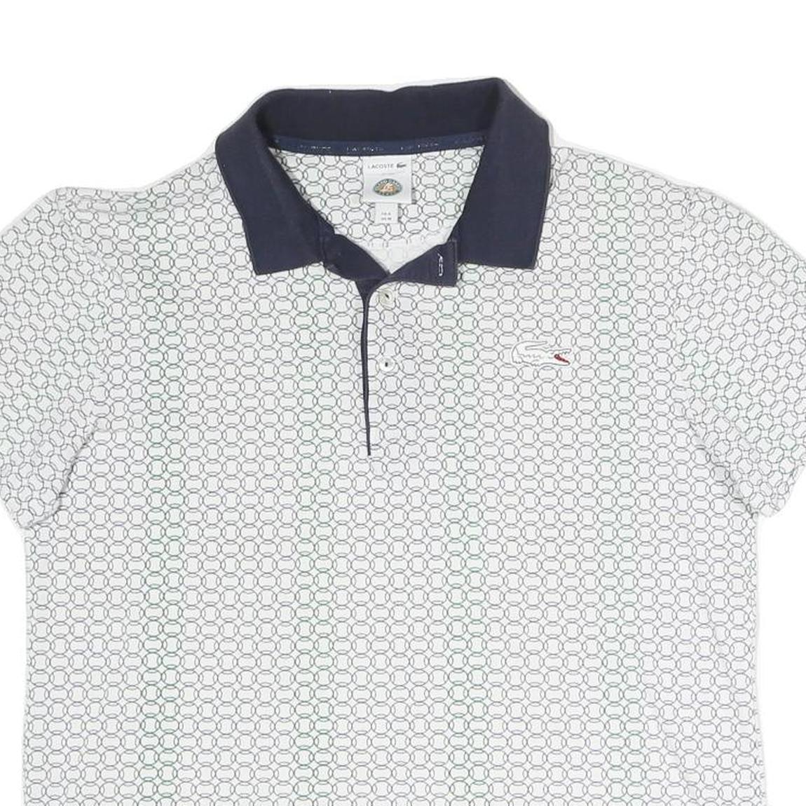 LACOSTE Mens White & Navy Blue Short Sleeve Polo Shirt M Cotton Blend Classic