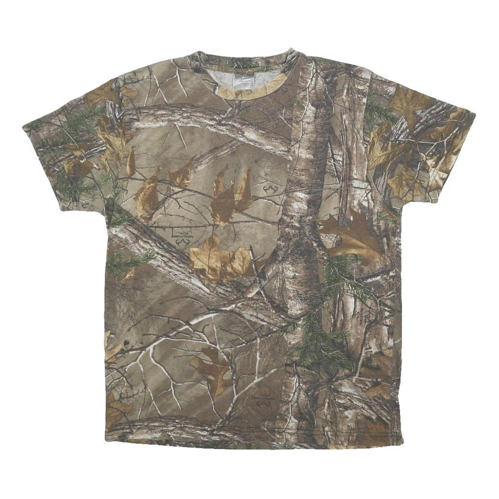 Mens Beige Camouflage T-Shirt L Short Sleeve Crew Neck Outdoor Nature