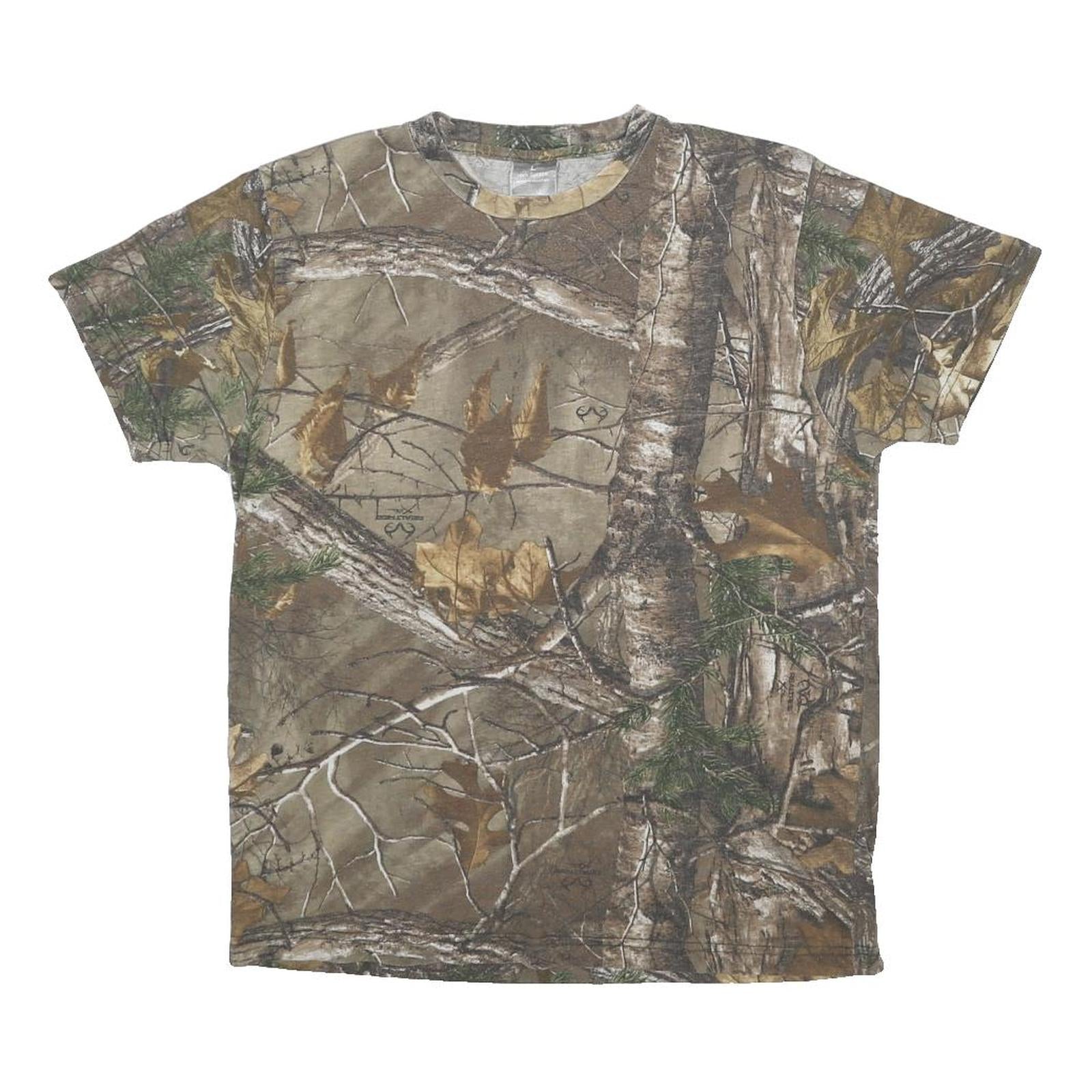 Mens Beige Camouflage T-Shirt L Short Sleeve Crew Neck Outdoor Nature