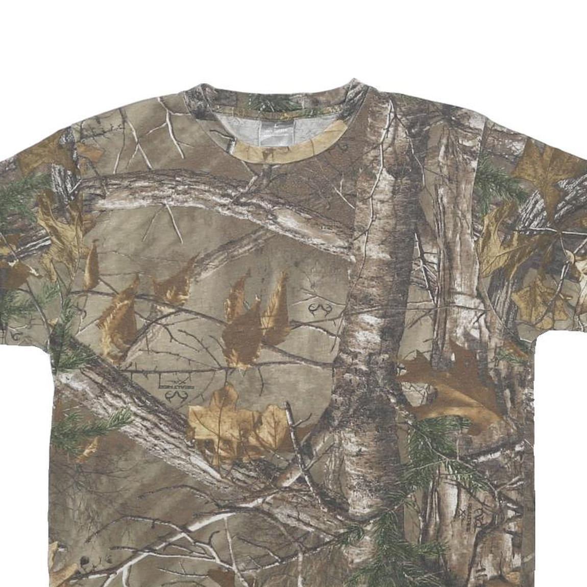Mens Beige Camouflage T-Shirt L Short Sleeve Crew Neck Outdoor Nature