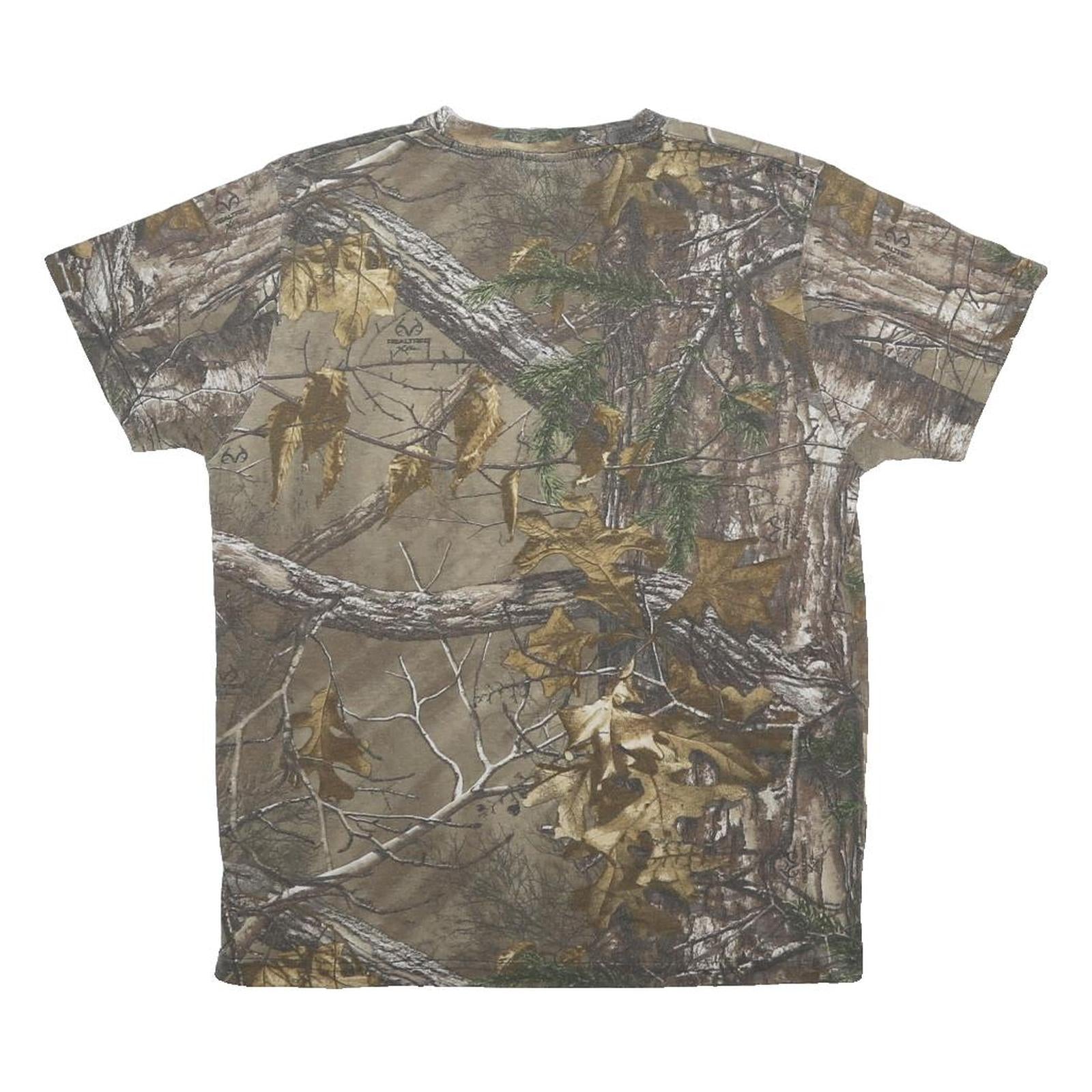 Mens Beige Camouflage T-Shirt L Short Sleeve Crew Neck Outdoor Nature