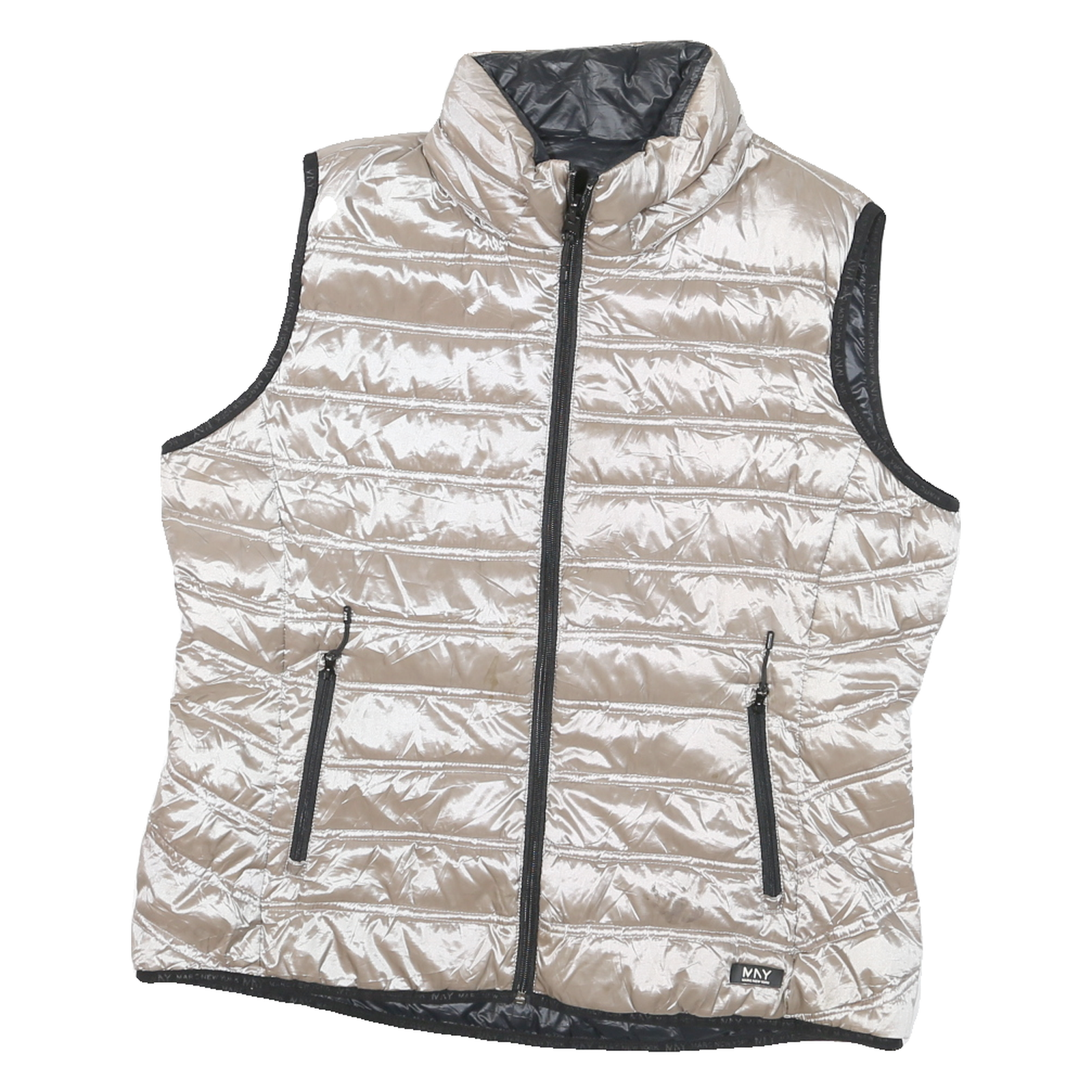 MARC JACOBS Womens Beige & Black Reversible Quilted Jacket M Polyester Blend Zip