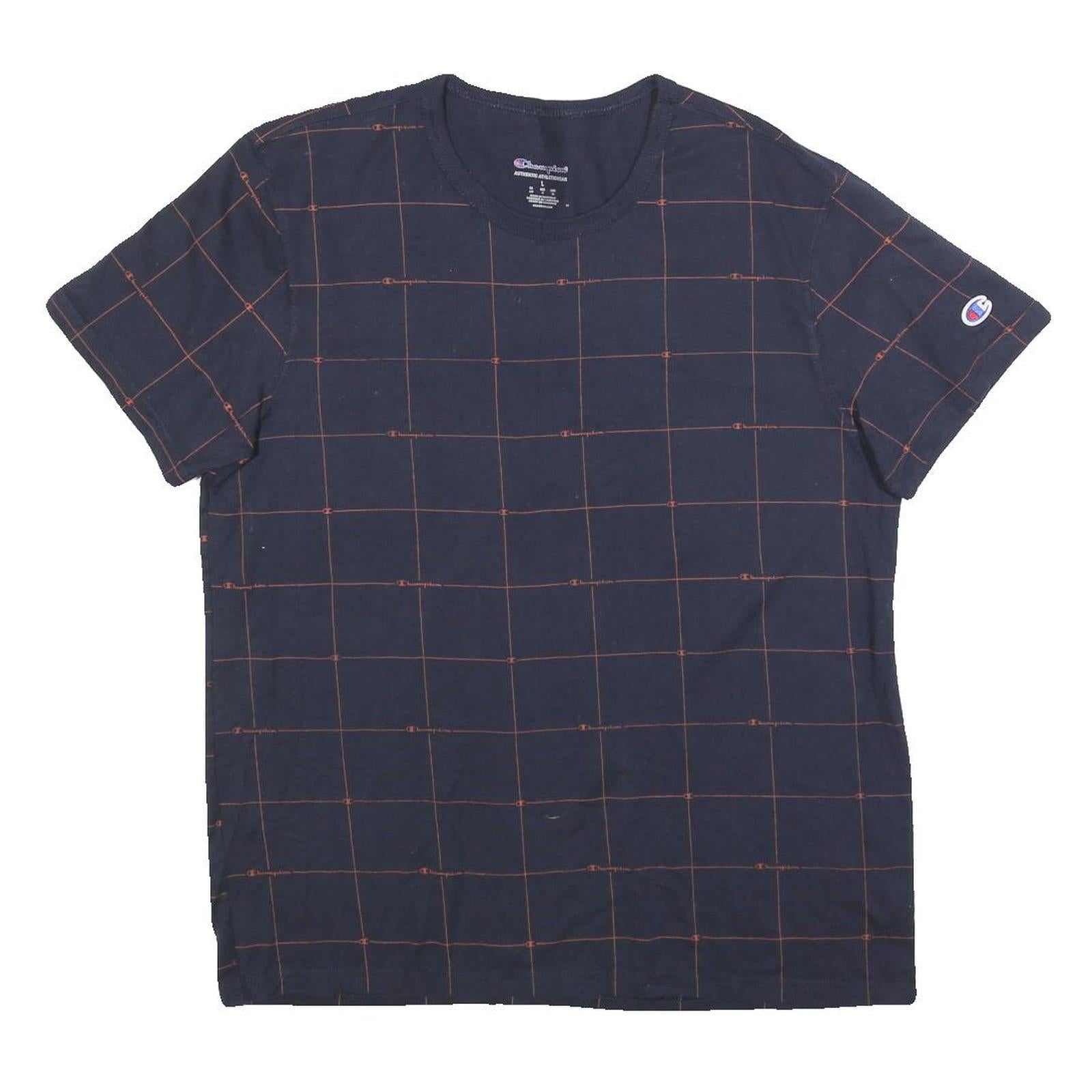 CHAMPION Mens Navy & Red Graphic T-Shirt L Short Sleeve Crew Neck Cotton Blend